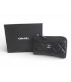 シャネル CHANEL カーフスキン ココマーク マトラッセ フラグメントケース L字ジップ コインケース 小銭入れ ブラック 黒 AP3179