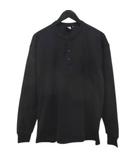 アウトドア NT12537 長袖 カットソー M 黒系 ブラック ハニカムワッフル生地 ハーフボタン ロゴ 刺繍 リブ