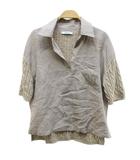 マックスマーラ MAX MARA パヴィディ PAVIDI 五分袖 リネン ポロ ニット カットソー 切替 M ベージュ 刺繍 サイドスリット ケーブル編み ヘムライン