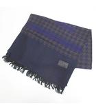 ルチアーノソプラーニ LUCIANO SOPRANI 千鳥格子柄 ストール マフラー 紺系 ネイビー ロゴ 文字 ワッペン カットオフ