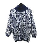 長袖 ヴィンテージ ニット セーター 46 青系 ブルー メランジ 総柄 ハイネック リブ イタリア製