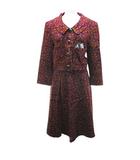 クロエ CHLOE ヴィンテージ セットアップ スカートスーツ 40 紫系 パープル 総柄 ボタン 裏地