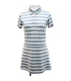 フィラ FILA GOLF ゴルフウェア ボーダー柄 半袖 ポロシャツ ワンピース ミニ丈 M 灰系 ブルーグレー メッシュ ロゴ 刺繍