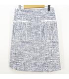 ルーニィ LOUNIE 台形スカート ミニ丈 38 青系 ブルー フロントポケット リップル生地 プリント ストレッチ