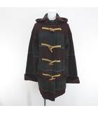 ラルフローレン RALPH LAUREN ヴィンテージ ボーダー ダッフルコート ニットコート カーディガン ミドル丈 M ボルドー系 ワインレッド ロールアップ トグルボタン ポケット 毛 ウール