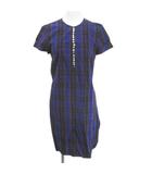 マリンフランセーズ LA MARINE FRANCAISE チェック柄 半袖 膝丈 フレアワンピース ワンピース 青系 ブルー 日本製 リボン