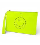 アニヤハインドマーチ ANYA HINDMARCH ポーチ リボン スマイル パンチング ネオンイエロー系 レザー
