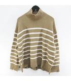 ユニクロ UNIQLO ボーダー 長袖 ニット セーター ハイネック XL ベージュ系 ストレッチ 毛 ウール