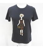 プラダ PRADA 半袖 Tシャツ カットソー S 紺系 ネイビー イタリア製 スパンコール ビーズ