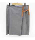 エルメス HERMES Hデザイン ラップスカート スカート 絹 シルク 羊革 レザー 36 灰系 グレー フランス製 ベルト 毛 ウール 裏地