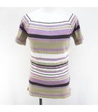 アズールバイマウジー AZUL by moussy ボーダー 半袖 カットソー スクエアネック M 紫系 パープル タグ付