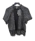ザラウーマン ZARA WOMAN 半袖 ブラウス M 黒系 ブラック ツイード ラメ フリンジ レース
