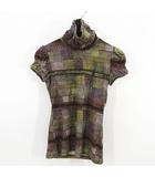 半袖 カットソー 40マルチカラー系 タートルネック ギャザー 幾何学模様 総柄 イタリア製 ストレッチ