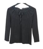 長袖 ニット セーター 40 黒系 ブラック シアー 切り替え リボン カットオフ イタリア製