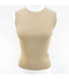 ノースリーブ ニット セーター ベスト プルオーバー ベージュ系 リブ 無地