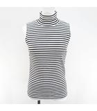 ボーダー ノースリーブ カットソー ハイネック XS 灰系 グレー 日本製