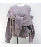 デフォルメーション ニット 長袖 ニット セーター F 紫系 パープル 無地 リブ