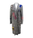 アリスオリビア alice + olivia グレンチェック柄 パッチワーク コート ロング丈 XS 黒系 ブラック ショールカラー 裏地