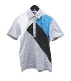 ミズノ MIZUNO GOLF ゴルフウェア 半袖 ポロシャツ M 灰系 グレー 総柄 ハーフボタン ロゴ 刺繍