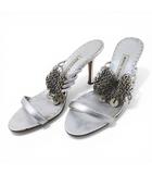 マノロブラニク MANOLO BLAHNIK ミュール サンダル シルバーチェーン 38 レザー シルバー イタリア製