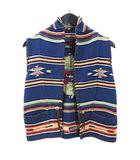 ラルフローレン RALPH LAUREN ヴィンテージ ニットベスト XS 青系ブルー ネイティブ柄 コンチョ レザーレース ステッチ