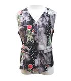 レジィーナロマンティコ ReginaRomantico ベスト ジレ 40 黒系 ブラック Vネック 聖母マリア バラ コラージュプリント 切替 ボタン 日本製