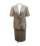 ランバン LANVIN La Collection セットアップ スカートスーツ 38 茶系 ライトブラウン ボタン 裏地 肩パット 日本製
