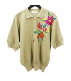 ダナパリ DANAPARIS ヴィンテージ レトロ ニットポロシャツ 13 ベージュ系 花柄 刺繍 飾りボタン 麻