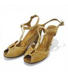 ルイヴィトン LOUIS VUITTON サンダル ウェッジソール ギャザー 37.5 ベージュ レザー イタリア製