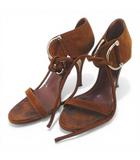 グッチ GUCCI サンダル ピンヒール ゴールド金具 37.5 ブラウン 茶系 スエード  イタリア製