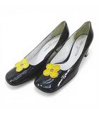 ルイヴィトン LOUIS VUITTON パンプス フラワーモチーフ スクエアトゥ 37.5 ブラック 黒系 エナメル イタリア製