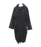 ステンカラーコート ロング丈 40 黒系 ブラック 無地 タック ギャザー ボタン 透け感 日本製