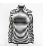 イネド INED ボーダー 長袖 ニット セーター タートルネック 9 黒系 ブラック 日本製 毛 ウール