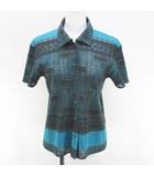 プリーツプリーズ PLEATS PLEASE イッセイミヤケ ISSEY MIYAKE PP22-JJ832 半袖 ニットシャツ ブラウス 3 水色 ターコイズブルー 日本製 シースルー 透け感 総柄