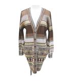 プリーツプリーズ PLEATS PLEASE イッセイミヤケ ISSEY MIYAKE PP73-J0653 ボーリング柄 長袖 ロングカーディガン シャツカーディガン 3 茶系 ブラウン 日本製 ポケット