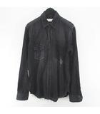 サンローラン パリ SAINT LAURENT PARIS 500732 デニムシャツ ストーンウォッシュ ブラック S イタリア製 胸ポケット プリント カットオフ