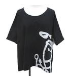 メフウ 芽風 MEFU 半袖 Tシャツ カットソー 40 黒系 ブラック プリント サイドスリット