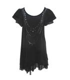 アルベロベロ　ALBEROBELLO olleborebla 半袖 チュニック ワンピース 黒系 ブラック フレアスリーブ 切替 プリント 日本製