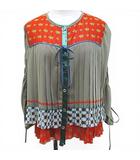 アルベロベロ　ALBEROBELLO olleborebla 七分袖 シャツ ブラウス 緑系 カーキ プリーツ リボン ティアード ボタン 日本製