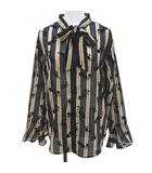 センスオブプレイス バイ アーバンリサーチ Sense of Place by Urban Research ストライプ柄 長袖 シアー シャツ ブラウス F 紺系 ネイビー ボウタイ 花柄 フロッキープリント ボタン