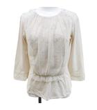 マリアーニ MALIANI 七分袖 カットソー 9 ライトベージュ レース チュール かぎ編み バックボタン ギャザー