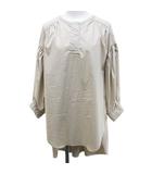 パシオーネ PASSIONE 長袖 シャツ ブラウス チュニック 38 ベージュ 無地 ギャザー ストレッチ 日本製