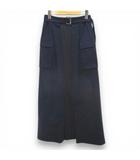 パシオーネ PASSIONE ロング丈 カーゴスカート 38 紺系 ネイビー プリーツ 切替 裏地