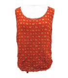 アルベロベロ　ALBEROBELLO olleborebla ノースリーブ カットソー オレンジ ブタ フラワー 総柄 シワ加工 チェック 切替 ギャザー 日本製