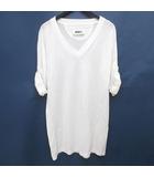 七分袖 Tシャツ カットソー チュニック Vネック S 白系 ホワイト イタリア製 ロールアップ 透け感 無地