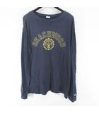 チャンピオン CHAMPION 長袖 Tシャツ カットソー ロンT L 紺系 ネイビー 文字 プリント ロゴ ワッペン 刺繍 リブ