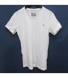 ディーゼル DIESEL 半袖 Tシャツ カットソー S 白系 ホワイト Vネック ロゴ プリント 金具