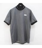 プーマ PUMA ゴルフウェア 半袖 モックネック Tシャツ カットソー L 黒系 ブラック 総柄 ロゴ リブ