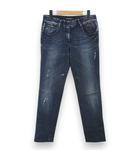 ドルチェ&ガッバーナ ドルガバ DOLCE&GABBANA G8A88 ロング丈 デニムパンツ ジーンズ 38 青系 ブルー ジップフライ ダメージ 加工 ロゴ 金具 プレート ラベル