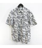 ボタニカル柄 葉っぱ柄 リーフ柄 半袖 シャツ XL 灰系 グレー ボタン 胸ポケット